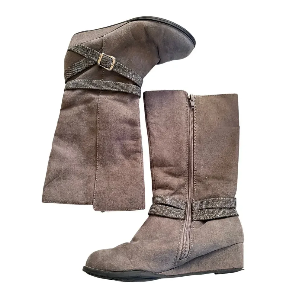 Olive & Edie Girls Grey Wedge Boots with Sparkle Buckle